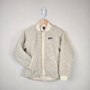 Patagonia Girls Retro-X Bomber Jacket Size M/10 Natural Snaps Pockets Coat